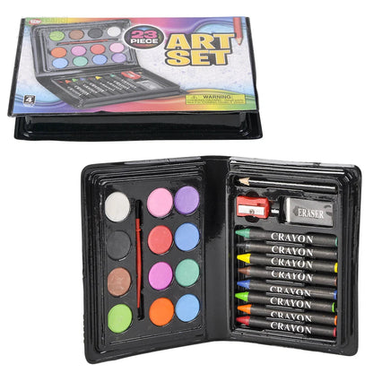 Mini Art Set for Kids – 23-Piece Creative Kit with Watercolors, Crayons, Paint Brush, Pencil & More