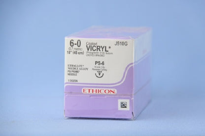 Absorbable Suture with Needle Coated Vicryl Polyglactin 910 PS-6 1/2 Circle Reverse Cutting Needle Size