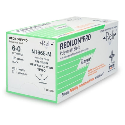 Nonabsorbable Suture with Needle Reli Redilon Nylon MPS-3 3/8 Circle Conventional Cutting Needle Size