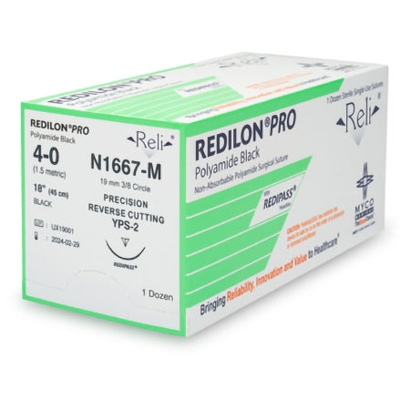 Nonabsorbable Suture with Needle Reli Redilon Nylon MPS-2 3/8 Circle Precision Reverse Cutting Needle Size