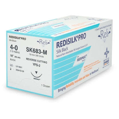 Nonabsorbable Suture with Needle Reli Redisilk Silk MFS-2 3/8 Circle Reverse Cutting Needle Size