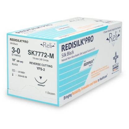 Nonabsorbable Suture with Needle Reli Redisilk Silk MFS-2 3/8 Circle Reverse Cutting Needle Size