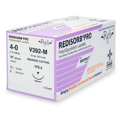 Absorbable Suture with Needle Reli Redisorb Polyglycolic Acid C-6 3/8 Circle Reverse Cutting Needle Size