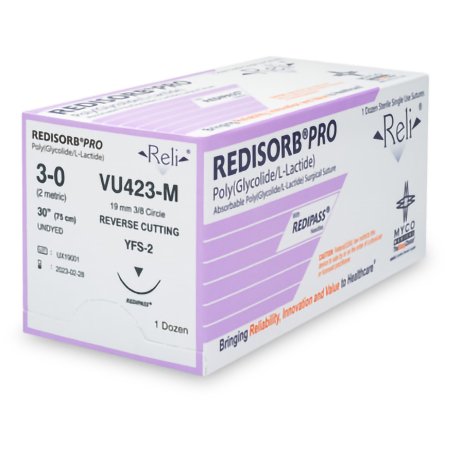 Absorbable Suture with Needle Reli Redisorb Polyglycolic Acid MFS-2 3/8 Circle Reverse Cutting Needle Size