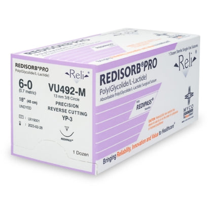 Absorbable Suture with Needle Reli Redisorb Polyglycolic Acid MP-3 3/8 Circle Precision Reverse Cutting Needle Size