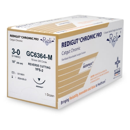 Absorbable Suture with Needle Reli Chromic Gut MFFS-2 3/8 Circle Reverse Cutting Needle Size