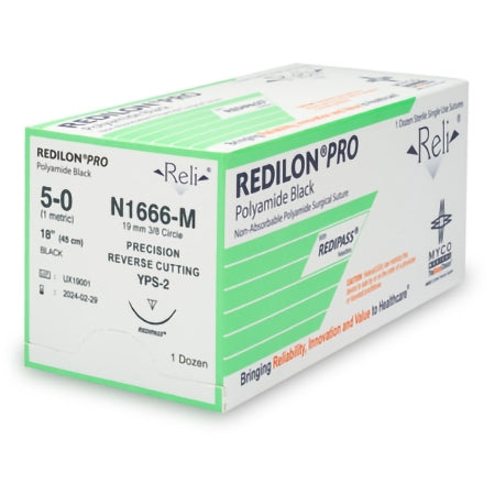 Nonabsorbable Suture with Needle Reli Redilon Nylon MPS-2 3/8 Circle Precision Reverse Cutting Needle Size