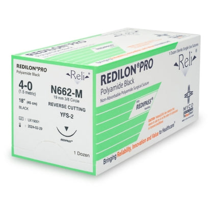 Nonabsorbable Suture with Needle Reli Redilon Nylon MFS-2 3/8 Circle Reverse Cutting Needle Size