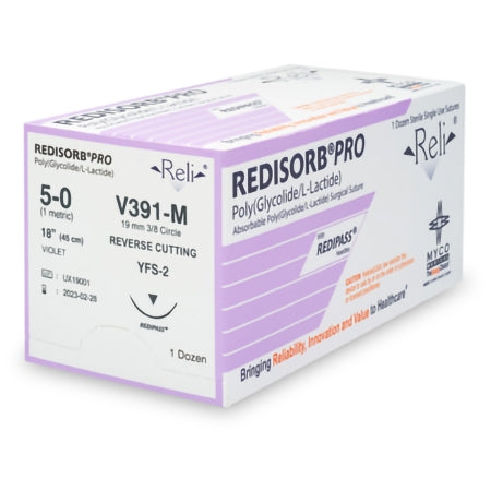 Absorbable Suture with Needle Reli Redisorb Polyglycolic Acid C-6 3/8 Circle Reverse Cutting Needle Size