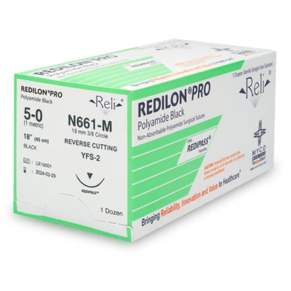 Nonabsorbable Suture with Needle Reli Redilon Nylon MFS-2 3/8 Circle Reverse Cutting Needle Size