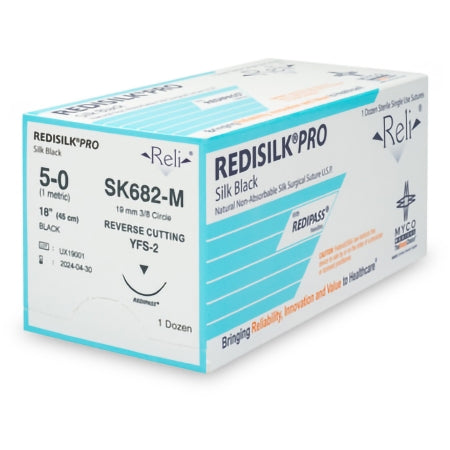 Nonabsorbable Suture with Needle Reli Redisilk Silk MFS-2 3/8 Circle Reverse Cutting Needle Size