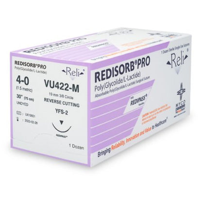 Absorbable Suture with Needle Reli Redisorb Polyglycolic Acid MFS-2 3/8 Circle Reverse Cutting Needle Size
