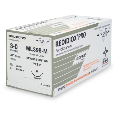 Absorbable Suture with Needle Reli Polydioxanone MFS-2 3/8 Circle Reverse Cutting Needle Size