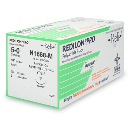 Nonabsorbable Suture with Needle Reli Redilon Nylon MPS-3 3/8 Circle Conventional Cutting Needle Size