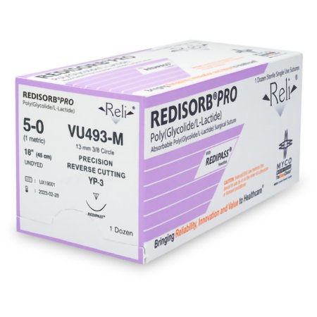 Absorbable Suture with Needle Reli Redisorb Polyglycolic Acid MP-3 3/8 Circle Precision Reverse Cutting Needle Size