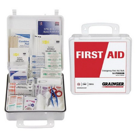 First Aid Kit 10 Person Plastic Case, Grainger