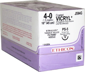 Absorbable Suture with Needle Coated Vicryl Polyglactin 910 PS-5 1/2 Circle Reverse Cutting Needle Size