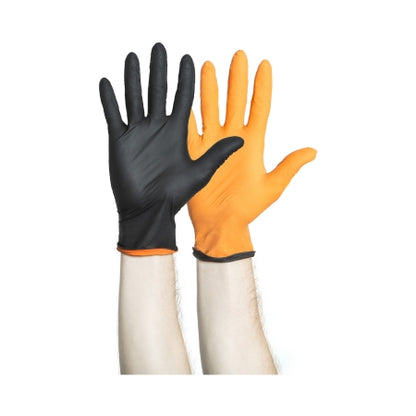 Exam Glove Black-Fire NonSterile Nitrile Standard Cuff Length Textured Fingertips Black / Orange Fentanyl Tested