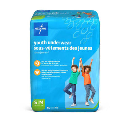 Unisex Youth Absorbent Underwear Pull On with Tear Away Seams Small / Medium Disposable Heavy Absorbency