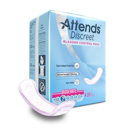 Bladder Control Pad Attends Discreet 14-1/2 Inch Length Moderate Absorbency Polymer Core One Size Fits Most