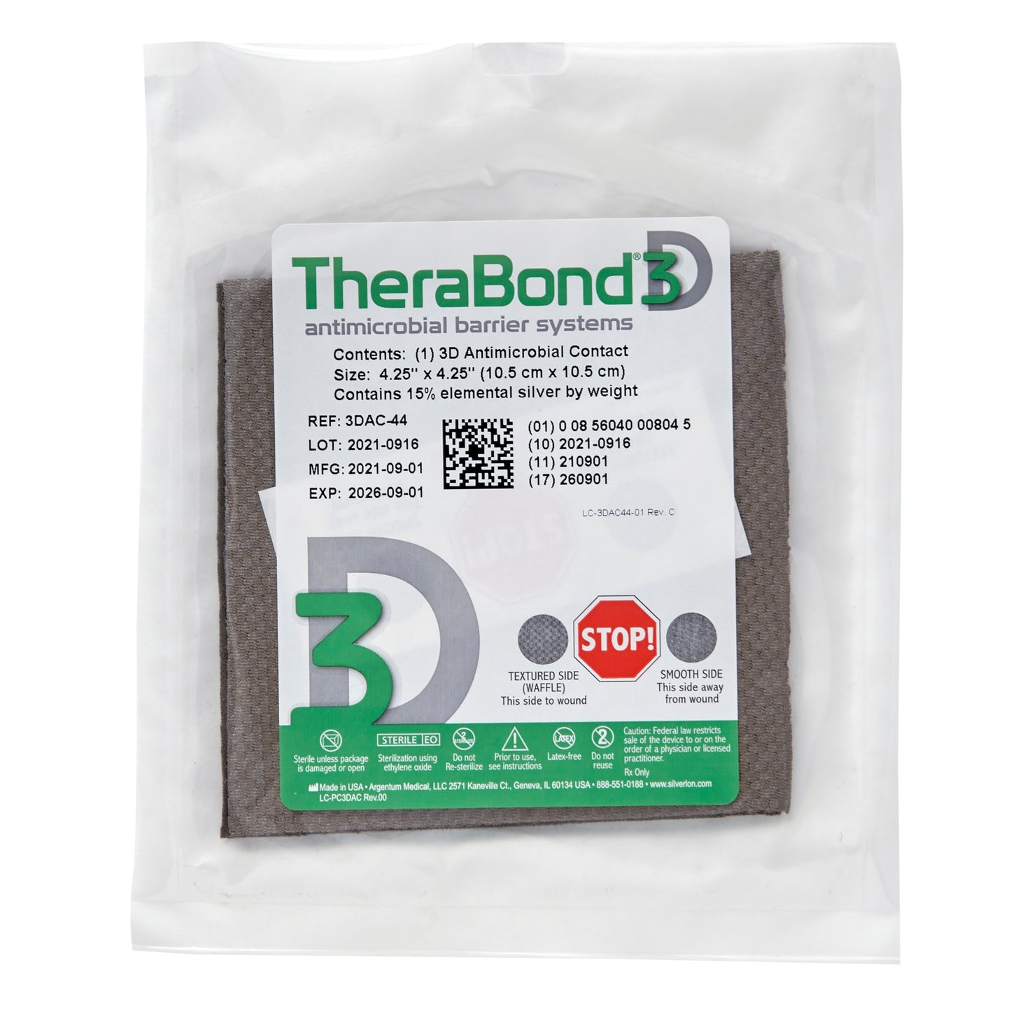 TheraBond 3D Silver Wound Contact Layer Dressing – 4-1/2 x 4-1/4 Inch
