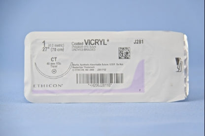 Absorbable Suture with Needle Coated Vicryl Polyglactin 910 CT 1/2 Circle Taper Point Needle Size