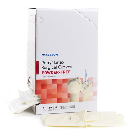 Surgical Glove McKesson Perry Performance Plus  Sterile Latex Standard Cuff Length Smooth Cream Not Chemo Approved