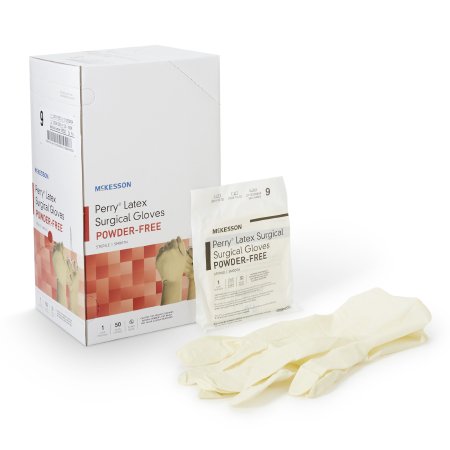 Surgical Glove McKesson Perry  Sterile Latex Standard Cuff Length Smooth Cream Not Chemo Approved