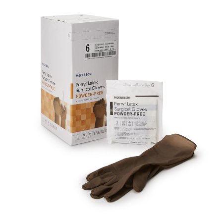 Surgical Glove McKesson Perry Sterile Latex Standard Cuff Length Smooth Brown Not Chemo Approved