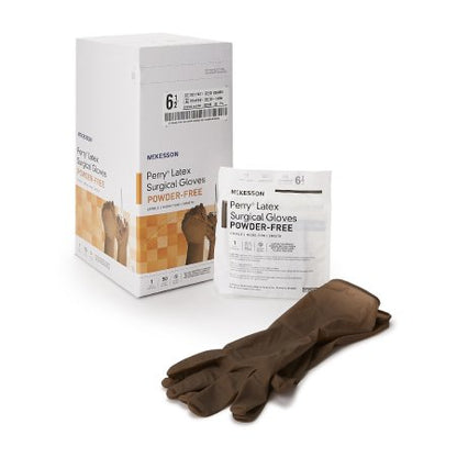 Surgical Glove McKesson Perry Sterile Latex Standard Cuff Length Smooth Brown Not Chemo Approved