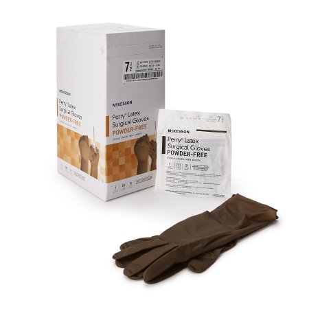 Surgical Glove McKesson Perry Sterile Latex Standard Cuff Length Smooth Brown Not Chemo Approved