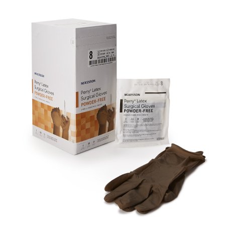 Surgical Glove McKesson Perry Sterile Latex Standard Cuff Length Smooth Brown Not Chemo Approved