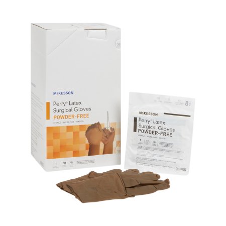 Surgical Glove McKesson Perry Sterile Latex Standard Cuff Length Smooth Brown Not Chemo Approved