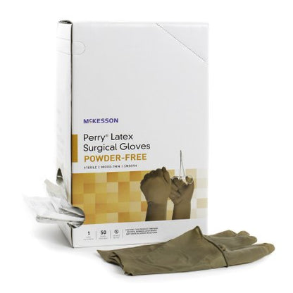 Surgical Glove McKesson Perry Sterile Latex Standard Cuff Length Smooth Brown Not Chemo Approved