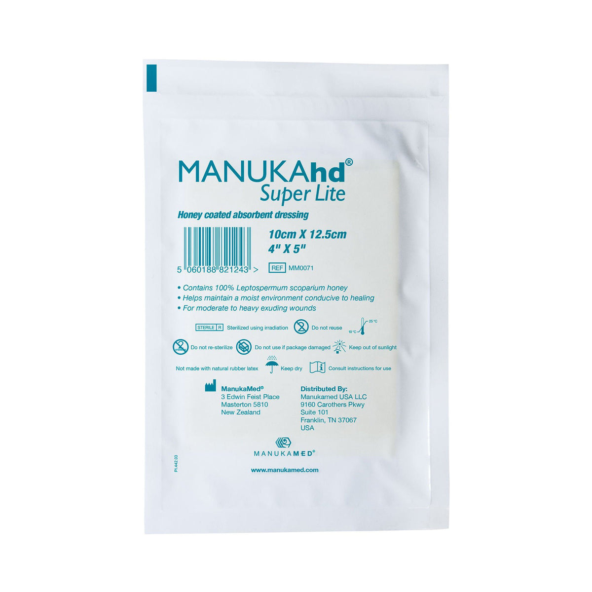 MANUKAhd Super Lite Manuka Honey Wound Dressing 4 x 5 Inch Sterile