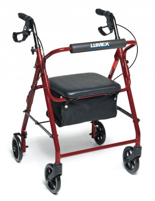 4 Wheel Rollator Lumex Walkabout Basic Red Adjustable Height / Lightweight / Folding Aluminum Frame