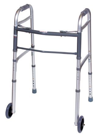 Dual Release Folding Walker with Wheels Adjustable Height Carex Aluminum Frame 300 lbs. Weight Capacity 30 to 37 Inch Height