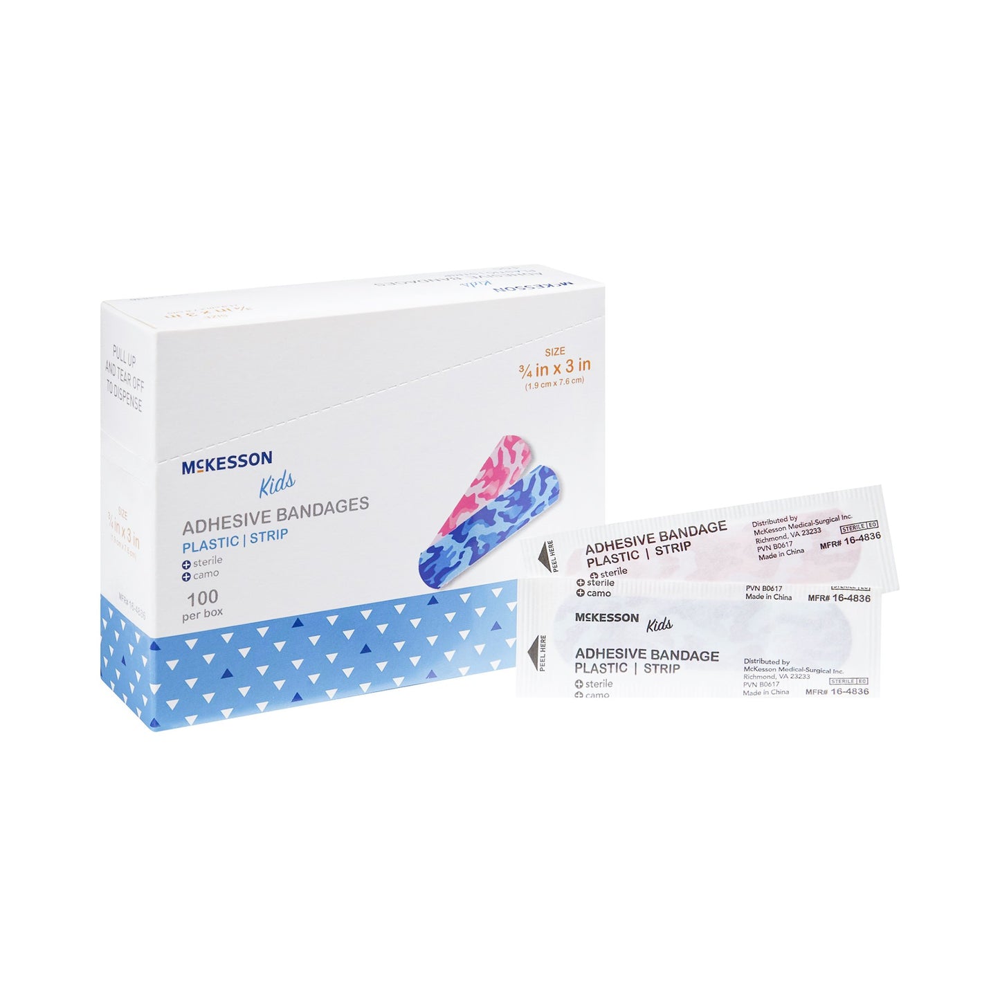 McKesson Kids Adhesive Strip – Blue / Pink Camo 3/4 x 3 Inch