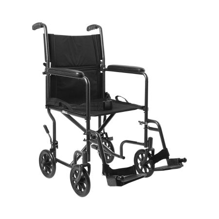 Transport Chair McKesson 19 Inch Seat Width Full Length Arm Swing-Away Footrest Steel Frame with Silver Vein Finish