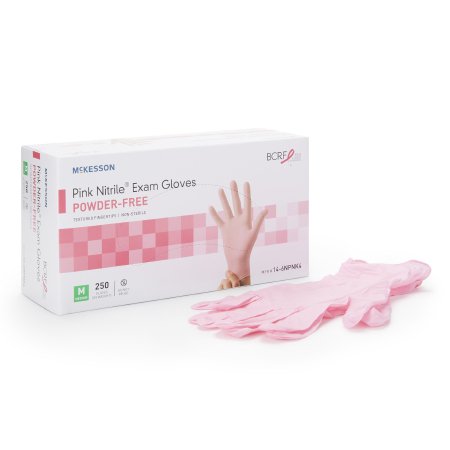 Exam Glove McKesson Pink Nitrile NonSterile Nitrile Standard Cuff Length Textured Fingertips Pink Not Rated