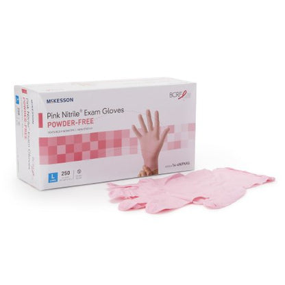 Exam Glove McKesson Pink Nitrile NonSterile Nitrile Standard Cuff Length Textured Fingertips Pink Not Rated