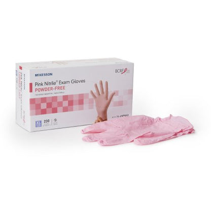 Exam Glove McKesson Pink Nitrile NonSterile Nitrile Standard Cuff Length Textured Fingertips Pink Not Rated