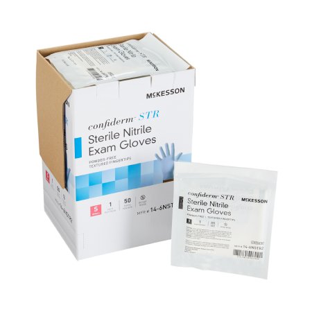 Exam Glove McKesson Confiderm STR X-Sterile Pair Nitrile Standard Cuff Length Textured Fingertips Blue Not Rated