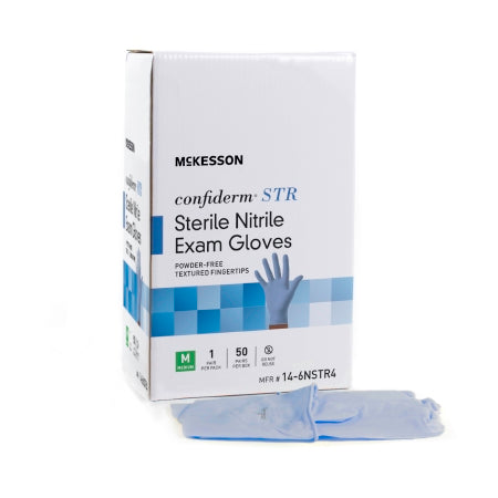 Exam Glove McKesson Confiderm STR X-Sterile Pair Nitrile Standard Cuff Length Textured Fingertips Blue Not Rated