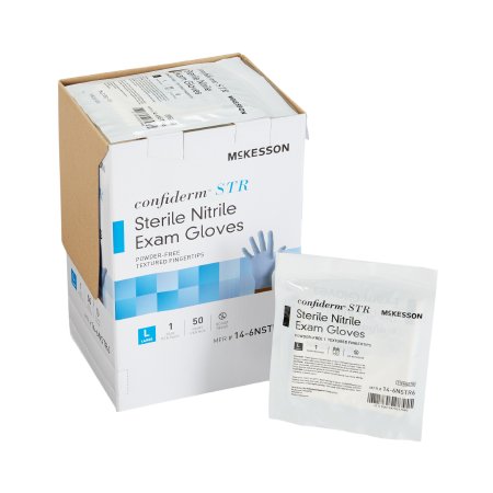 Exam Glove McKesson Confiderm STR X-Sterile Pair Nitrile Standard Cuff Length Textured Fingertips Blue Not Rated