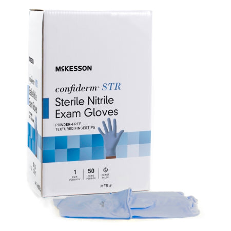 Exam Glove McKesson Confiderm STR X-Sterile Pair Nitrile Standard Cuff Length Textured Fingertips Blue Not Rated