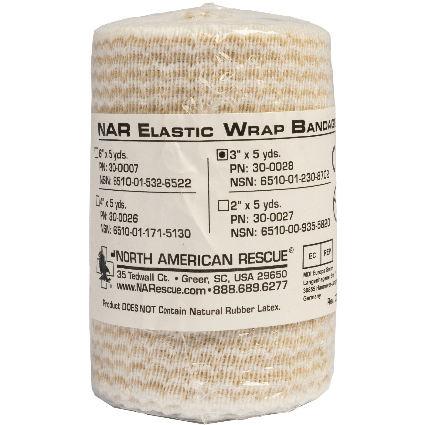 NAR Elastic Bandage – 3 Inch x 5 Yard, Hook and Loop Closure, Medium Compression