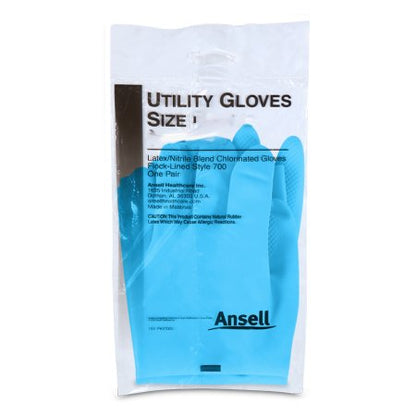 Utility Glove Flock Lined Latex / Nitrile Straight Cuff NonSterile Blue