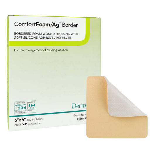 Silver Foam Dressing ComfortFoam/Ag Border – 6 x 6 Inch Square, Sterile