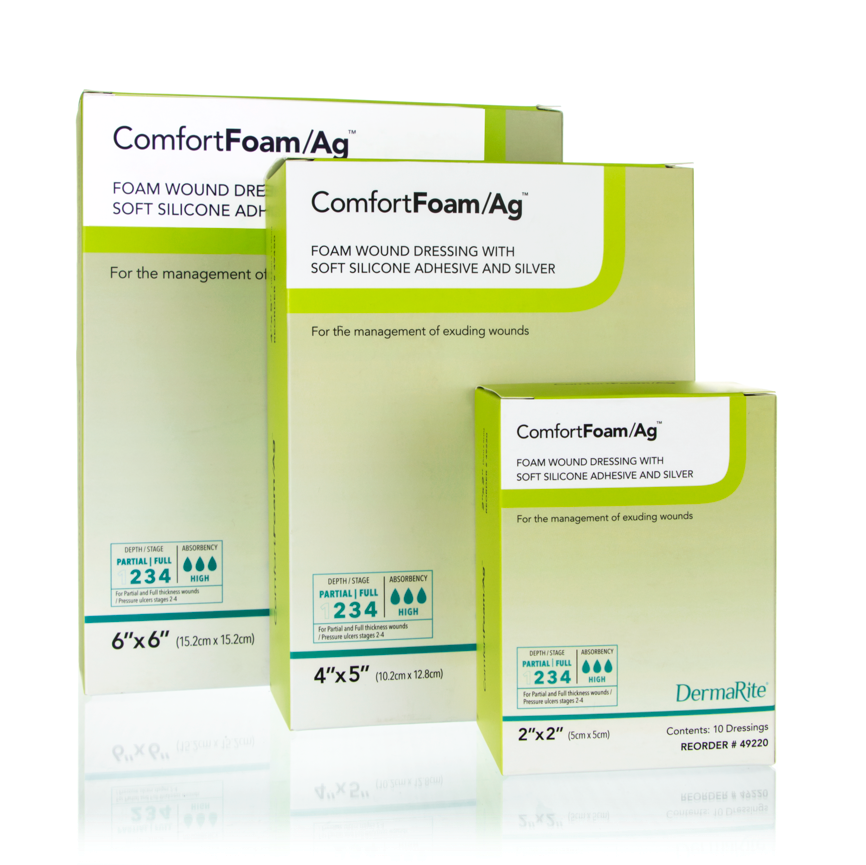 Silver Foam Dressing ComfortFoam/Ag – 4 x 5 Inch Square, Sterile